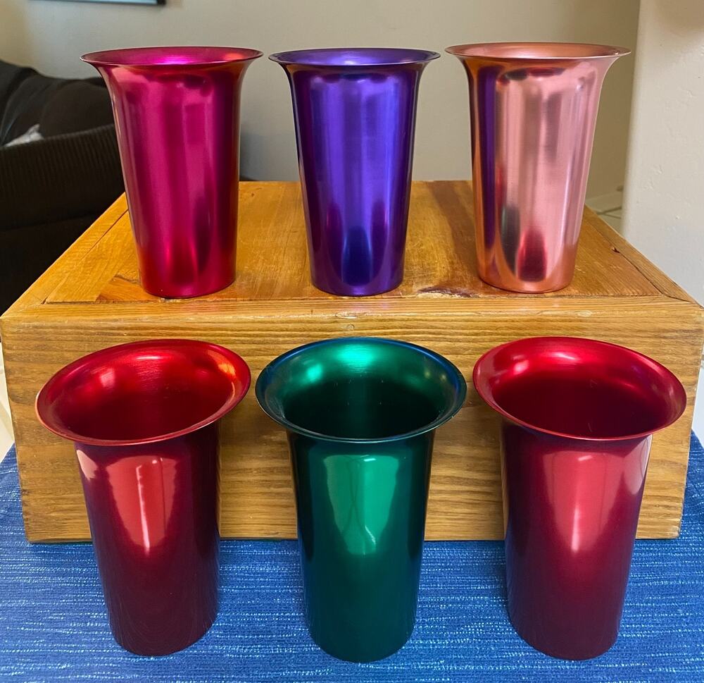 Set of 6 Arun India NOS Colorful Aluminum Tumblers 5" Drinking Cup Lot 87B